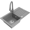 Mexen Pablo granitový dřez s 1 komorou, odkapávačem a kuchyňskou baterií Elia, šedý - 6510-71-670101-71