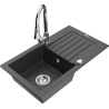 Mexen Pablo granitový dřez 1-komorový s odkapávačem a kuchyňskou baterií Elia, černý nakrapovaný - 6510-76-670101-00
