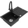 Mexen Pablo granitový dřez 1-komorový s odkapávačem a kuchyňskou baterií Elia, černý - 6510-77-670101-70