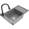 Mexen Elias kuchyňský dřez 1-komorový s odkapávačem a kuchyňskou baterií Elia, šedá - 6511-71-670101-70