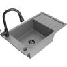Mexen Elias granitový dřez 1-komorový s odkapávačem a kuchyňskou baterií Elia, šedý - 6511-71-670101-70-B