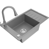 Mexen Elias granitový dřez 1-komorový s odkapávačem a kuchyňskou baterií Elia, šedý - 6511-71-670101-71