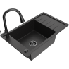 Mexen Elias granitový dřez 1-komorový s odkapávačem a kuchyňskou baterií Elia, černý/stříbrný metalik - 6511-73-670101-70-B