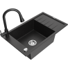 Mexen Elias granitový dřez s 1 komorou, odkapávačem a kuchyňskou baterií Elia, černý/stříbrný metalik - 6511-73-670101-70
