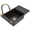 Mexen Elias granitový dřez 1-komorový s odkapávačem a kuchyňskou baterií Elia, černý/zlatý metalík - 6511-75-670101-50