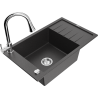 Mexen Elias granitový dřez s 1 komorou, odkapávačem a kuchyňskou baterií Elia, černý s tečkami - 6511-76-670101-00