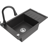 Mexen Elias granitový dřez jednokomorový s odkapávačem a kuchyňskou baterií Elia, černý skvrnitý - 6511-76-670101-70