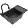 Mexen Elias granitový dřez s 1 komorou, odkapávačem a kuchyňskou baterií Elia, černý skvrnitý - 6511-76-670101-70-B