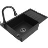 Mexen Elias granitový dřez s jednou komorou a odkapávačem a kuchyňskou baterií Elia, černý - 6511-77-670101-70-B