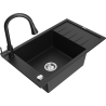 Mexen Elias granitový dřez 1-komorový s odkapávačem a kuchyňskou baterií Elia, černý - 6511-77-670101-70