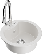 Mexen Diego granitový dřez s 1 komorou a kuchyňskou baterií Elia, bílý - 6512-20-670101-00