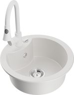 Mexen Diego granitový dřez jednokomorový s kuchyňskou baterií Elia, bílý - 6512-20-670101-20