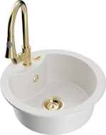 Mexen Diego granitový dřez jednokomorový s kuchyňskou baterií Elia, bílý - 6512-20-670101-50