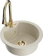 Mexen Diego granitový dřez s 1 komorou s kuchyňskou baterií Elia, béžový - 6512-69-670101-50