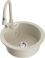 Mexen Diego granitový dřez 1-komorový s kuchyňskou baterií Elia, béžový - 6512-69-670101-69