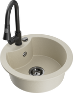 Mexen Diego granitový dřez 1-komorový s kuchyňskou baterií Elia, béžový - 6512-69-670101-70