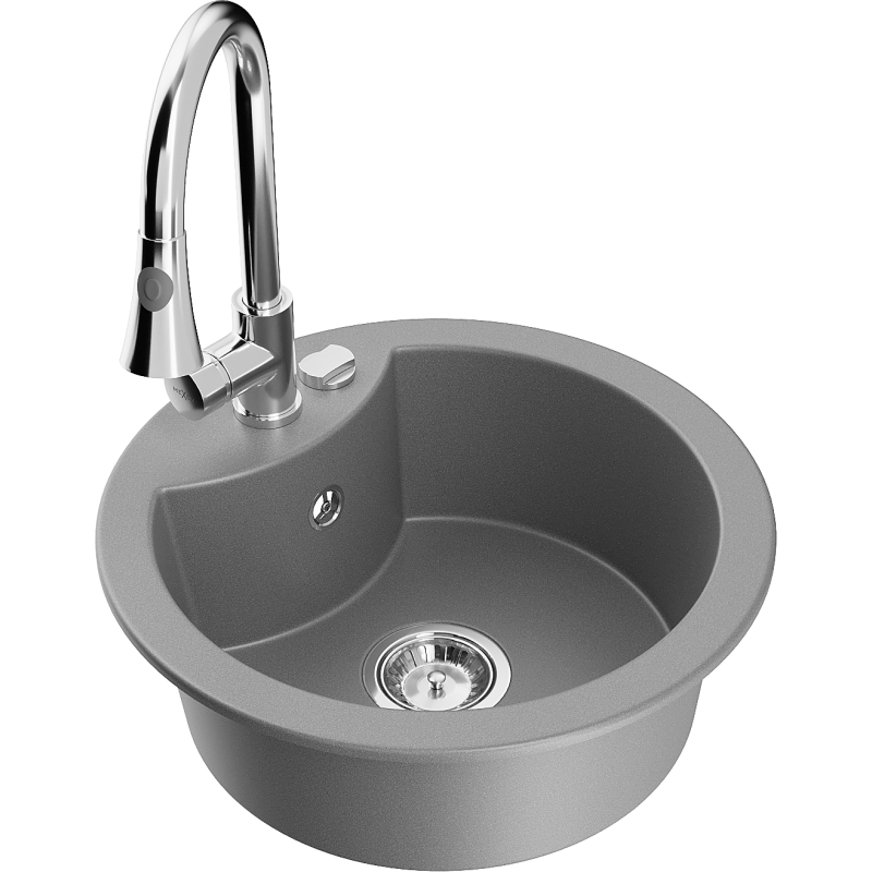 Mexen Diego granitový dřez 1-komorový s kuchyňskou baterií Elia, šedý - 6512-71-670101-00