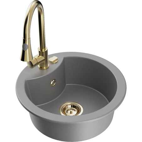 Mexen Diego granitový dřez jednodřezový s kuchyňskou baterií Elia, šedý - 6512-71-670101-50