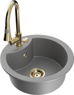 Mexen Diego granitový dřez jednodřezový s kuchyňskou baterií Elia, šedý - 6512-71-670101-50