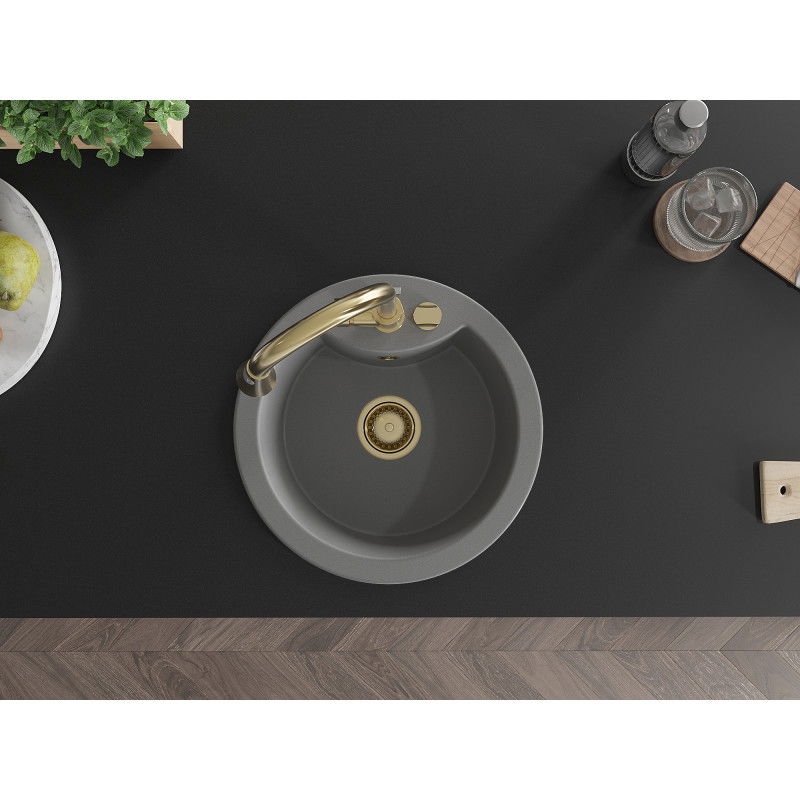 Mexen Diego granitový dřez jednodřezový s kuchyňskou baterií Elia, šedý - 6512-71-670101-50