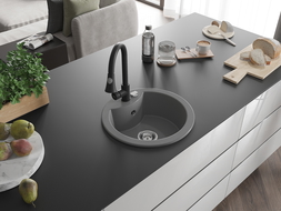 Mexen Diego granitový dřez 1-komorový s kuchyňskou baterií Elia, šedý - 6512-71-670101-70