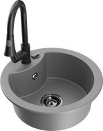 Mexen Diego granitový jednodřez s kuchyňskou baterií Elia, šedý - 6512-71-670101-70-B