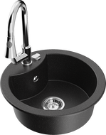 Mexen Diego granitový dřez 1-komorový s kuchyňskou baterií Elia, černý/stříbrný metalik - 6512-73-670101-00
