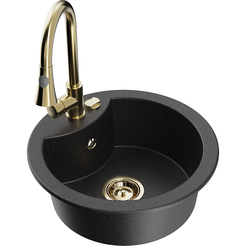 Mexen Diego granitový dřez s jednou komorou a kuchyňskou baterií Elia, černý/stříbrný metalik - 6512-73-670101-50