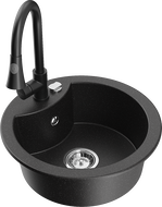 Mexen Diego žulový dřez 1-komorový s kuchyňskou baterií Elia, černý/stříbrný metalík - 6512-73-670101-70