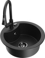 Mexen Diego granitový dřez 1-komorový s kuchyňskou baterií Elia, černý/stříbrný metalík - 6512-73-670101-70-B