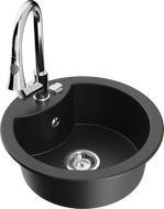 Mexen Diego granitový dřez 1-komorový s kuchyňskou baterií Elia, černý/zlatý metalík - 6512-75-670101-00