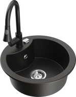 Mexen Diego granitový dřez s 1 komorou a kuchyňskou baterií Elia, černý/zlatý metalický - 6512-75-670101-70