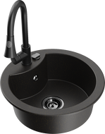 Mexen Diego jednokomorový granitový dřez s kuchyňskou baterií Elia, černý/zlatý metalik - 6512-75-670101-70-B