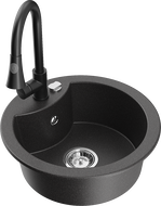 Mexen Diego granitový dřez 1-komorový s kuchyňskou baterií Elia, černý kropenatý - 6512-76-670101-70