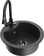 Mexen Diego granitový jednodřez s kuchyňskou baterií Elia, černý tečkovaný - 6512-76-670101-70-B