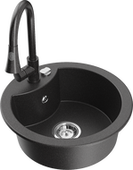 Mexen Diego granitový dřez 1-komorový s kuchyňskou baterií Elia, černý skvrnitý - 6512-76-670101-76