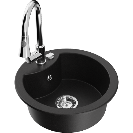 Mexen Diego granitový dřez s 1 komorou a kuchyňskou baterií Elia, černý - 6512-77-670101-00