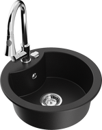 Mexen Diego granitový dřez s 1 komorou a kuchyňskou baterií Elia, černý - 6512-77-670101-00