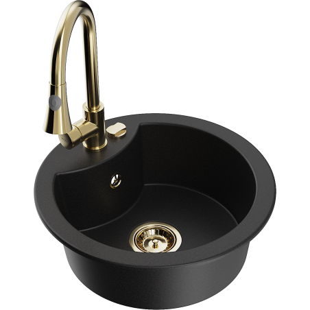 Mexen Diego granitový dřez 1-komorový s kuchyňskou baterií Elia, černý - 6512-77-670101-50