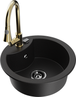 Mexen Diego granitový dřez 1-komorový s kuchyňskou baterií Elia, černý - 6512-77-670101-50-B