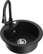 Mexen Diego granitový dřez 1-komorový s kuchyňskou baterií Elia, černý - 6512-77-670101-70