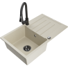 Mexen Bruno granitový dřez s jednou komorou s odkapávačem a kuchyňskou baterií Elia, béžová - 6513-69-670101-70