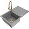 Mexen Bruno granitový dřez 1-komorový s odkapávačem a kuchyňskou baterií Elia, šedý - 6513-71-670101-50