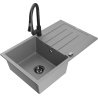 Mexen Bruno granitový dřez 1-komorový s odkapávačem a kuchyňskou baterií Elia, šedý - 6513-71-670101-70-B