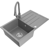 Mexen Bruno granitový dřez 1-komorový s odkapávačem a kuchyňskou baterií Elia, šedý - 6513-71-670101-71