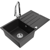 Mexen Bruno granitový dřez s odkapávačem a kuchyňskou baterií Elia, černý/stříbrný metalický - 6513-73-670101-00