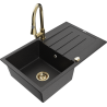Mexen Bruno granitový dřez 1-komorový s odkapávačem a kuchyňskou baterií Elia, černý/stříbrný metalik - 6513-73-670101-50