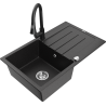 Mexen Bruno granitový dřez 1-komorový s odkapávačem a kuchyňskou baterií Elia, černý/stříbrný metalik - 6513-73-670101-70