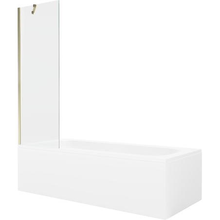 Mexen Vega obdélníková vana 160 x 70 cm s krytem a 1-dveřovým paravánem 60 cm, transparentní, zlatá