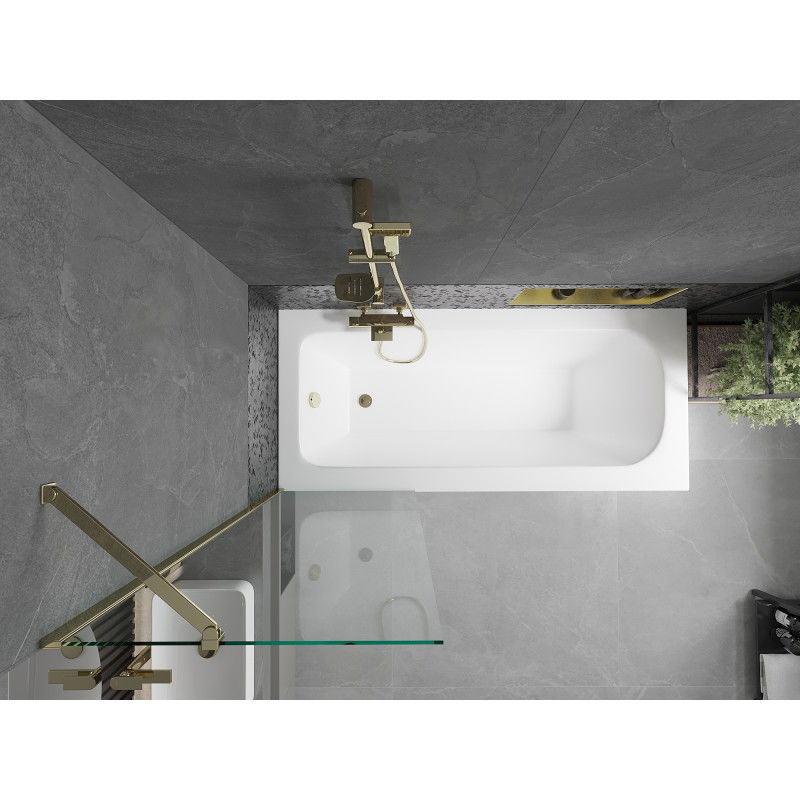 Mexen Vega obdélníková vana 160 x 70 cm s pláštěm a 1-křídlovou zástěnou 60 cm, transparentní, zlatá - 550116070X9506000050